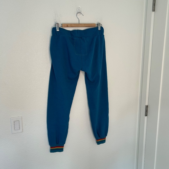 Aviator Nation Blue Joggers Zipper Pockets Size Medium Rainbow Cuffs - Picture 11 of 14